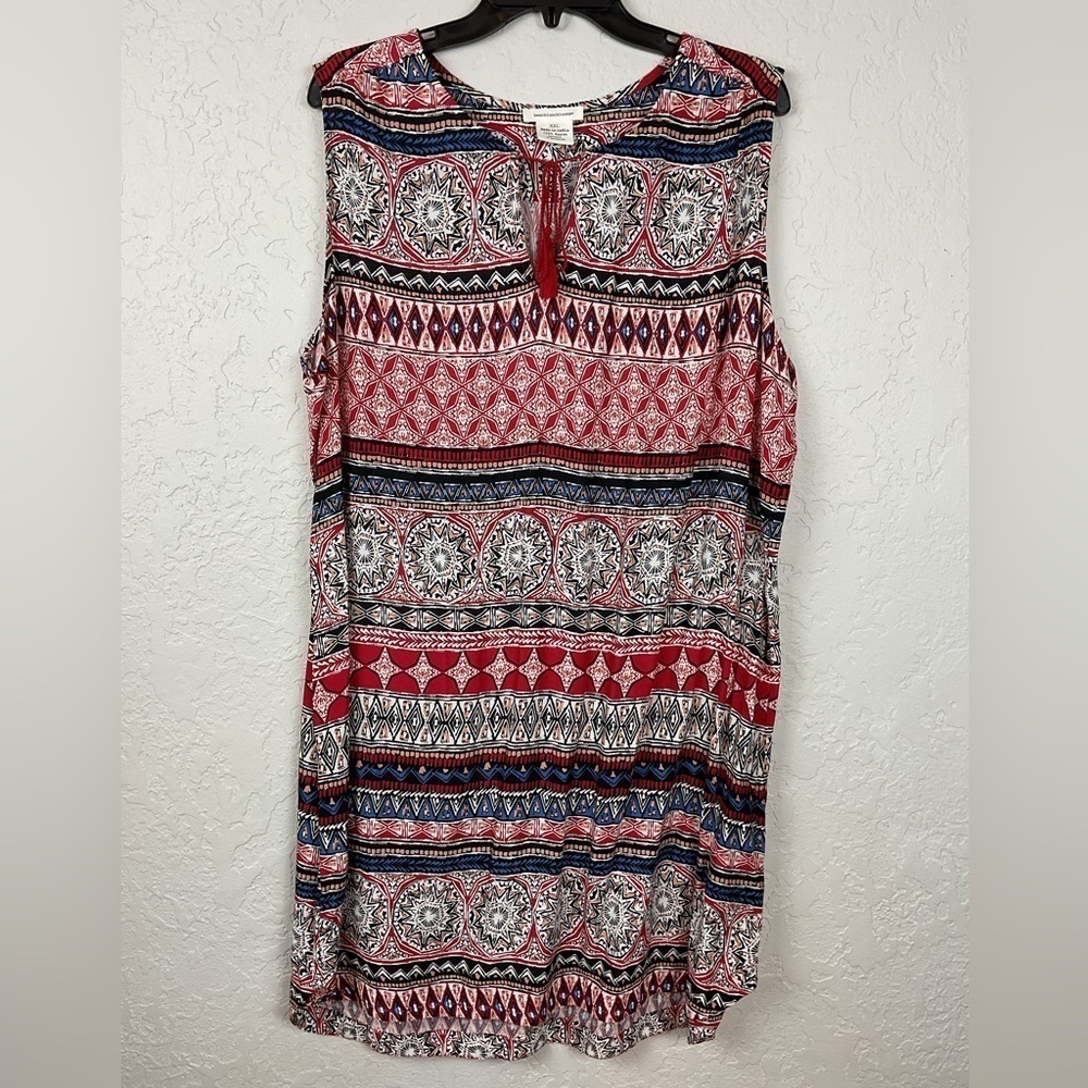 BeachLunchLounge Red White Black Blue Sleeveless Shift Dress Size XXL